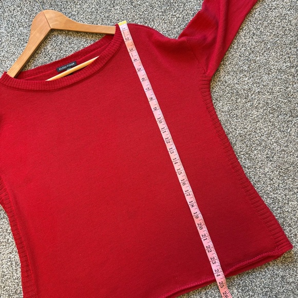 Eileen Fisher 100% Marino Wool Quiet Luxury Red Knit Sweater Top size small - Picture 6 of 10